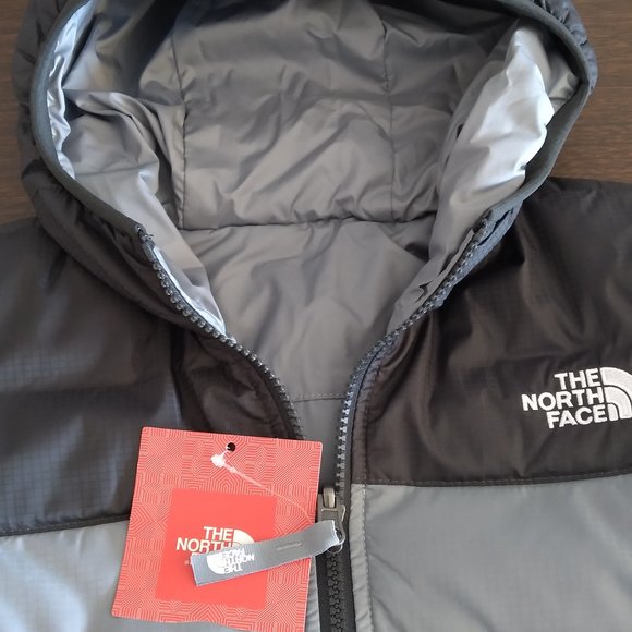 🆕 The North Face Boys Reversible Reese Hooded Down Jacket, X-Small - Mid Grey - Picture 6 of 11